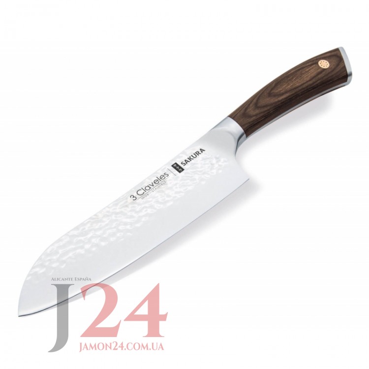 Нiж Сантоку 三徳包丁 3 Клавелес, 175 мм. Серiя Сакура. Cuchillo Santoku Serie Sakura