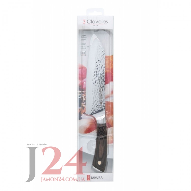 Нiж Сантоку 三徳包丁 3 Клавелес, 175 мм. Серiя Сакура. Cuchillo Santoku Serie Sakura
