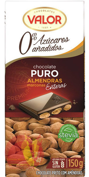 Шоколад  52% Валор пуро с миндалем Маркона, без сахара (Стевия) 150 гр