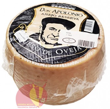 Сыр 19,90€/кг,  из овечьего молока, старый. Дон Аполонио 2 кг aprox.  Состав: Овечье пастеризованное молоко, молочные ферменты, хлорид кальция, лизоцим (полученный из яйца), сычужный фермент и соль.